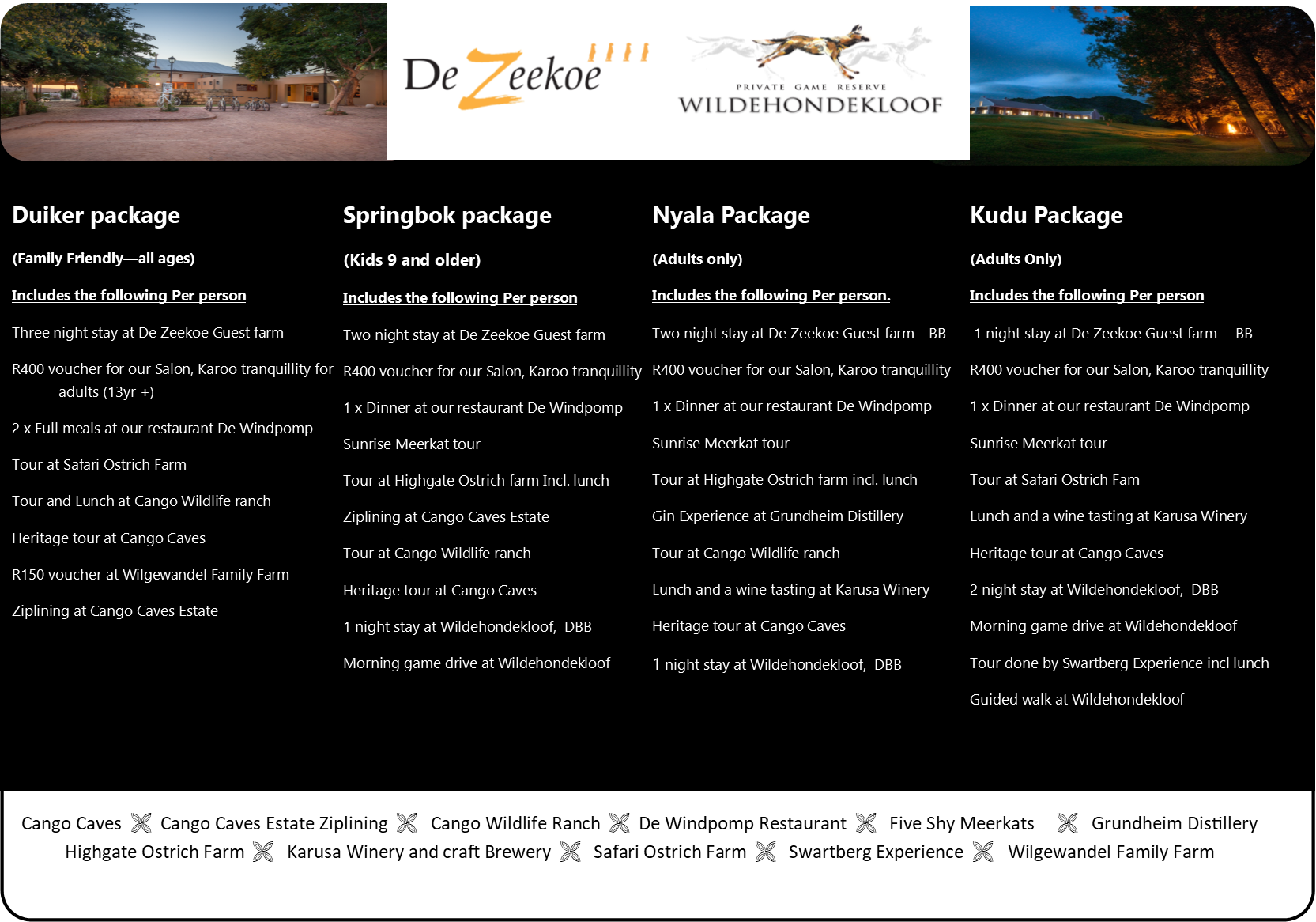 Wildehondekloof DeZeekoe Accommodation and Activity Packages