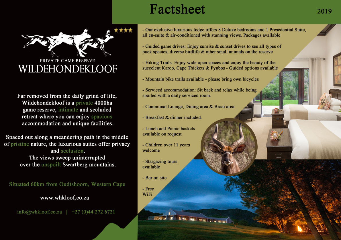 Wildehondekloof Oudtshoorn Game Reserve Fact Sheet